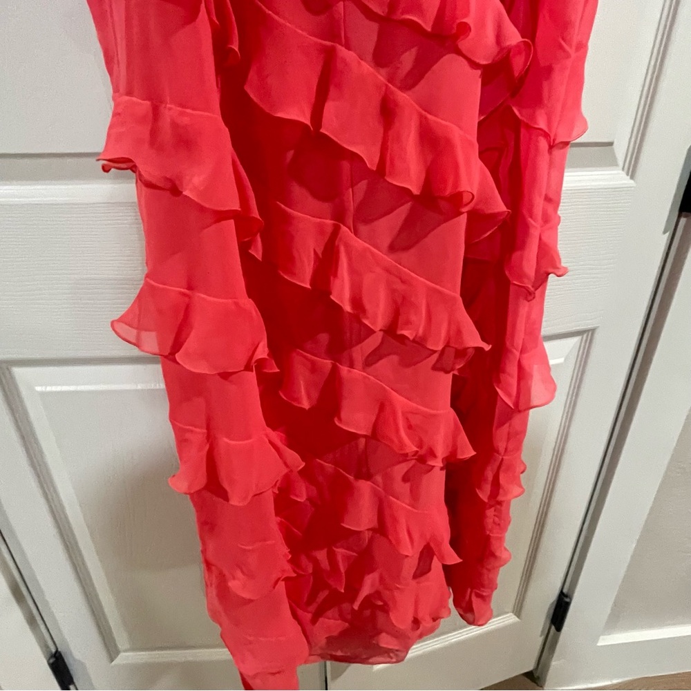 Gianni Bini NWT Taylor Chiffon Coral Watermelon Ruffle Dress Spaghetti Straps 12 - Picture 5 of 16